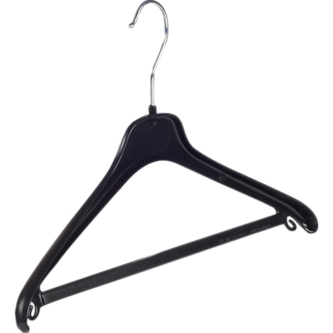 Cintre noir avec crochet en métal.