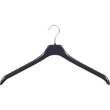 Cintre noir sur fond blanc, avec crochet et larges épaules.