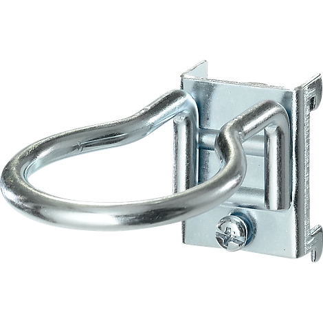 Metal hook with a bracket. The hook has a metal plate and a screw.