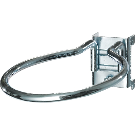 Metal ring on a metal bracket for wall mounting. Light gray colors.