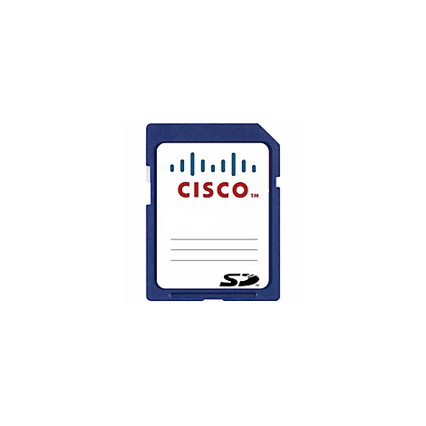 Carte SD bleue avec le logo Cisco en blanc, avec une série de lignes verticales bleues en haut.