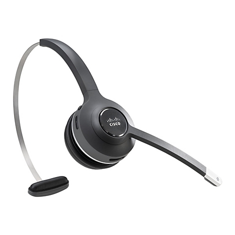 Drahtloses Headset in Grau mit Bügel, Mikrofon und Ohrmuschel. Das Headset ist mit dem Logo der Marke "Cisco" versehen.
