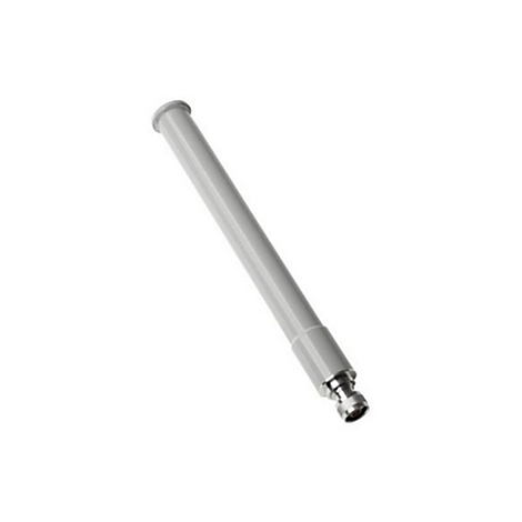 Pièce métallique allongée gris clair. Il y a un connecteur à une extrémité.