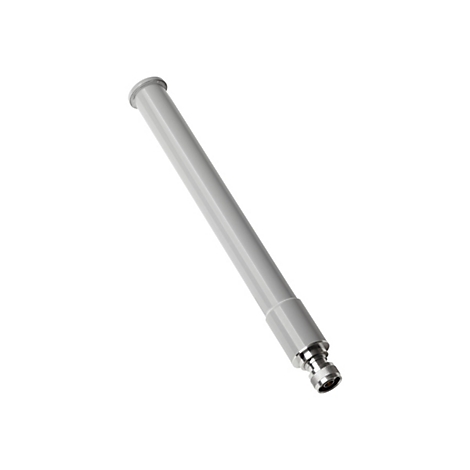 Antenne-tige grise, en biais de en bas à gauche vers en haut à droite, isolée sur fond blanc.