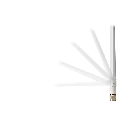 Ein weißes WLAN-Antennen-Set mit vier ausklappbaren Teilen, auf weißem Hintergrund.