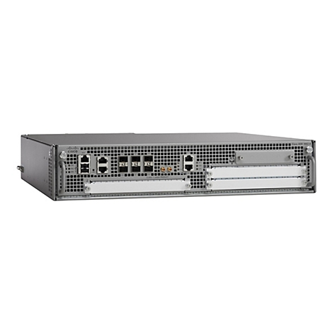 Ein graues Cisco ASR 1002-X-Netzwerkgerät mit verschiedenen Anschlüssen und Anzeigen.