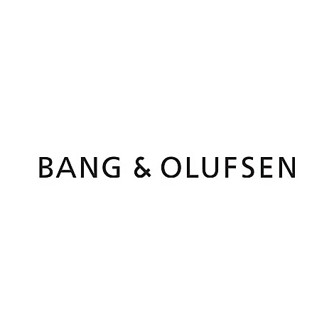 Logo von Bang & Olufsen, Schriftzug in Schwarz auf weißem Hintergrund.