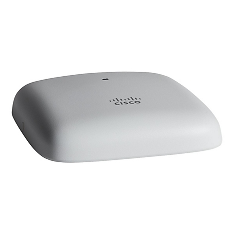 Ein weißer, eckiger Cisco Access Point. Kleines schwarzes Loch, Logo.