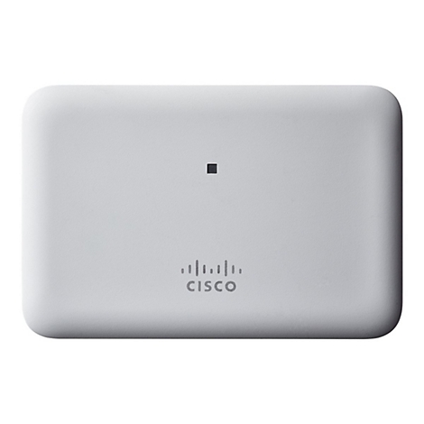 Rechteckiges, weiÃŸes GerÃ¤t mit Cisco-Logo, einem schwarzen Punkt und abgerundeten Kanten.