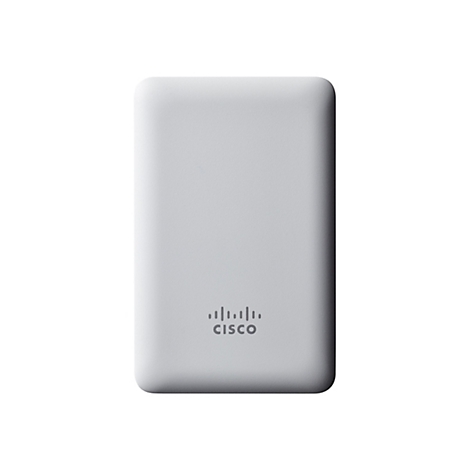 Ein rechteckiges, graues Gerät mit abgerundeten Ecken. Auf der Vorderseite das Cisco-Logo.