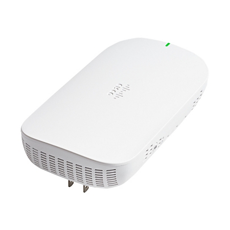 Weißer Cisco-WLAN-Repeater mit grüner LED-Anzeige. Das Cisco-Logo ist auf der Oberseite eingeprägt.