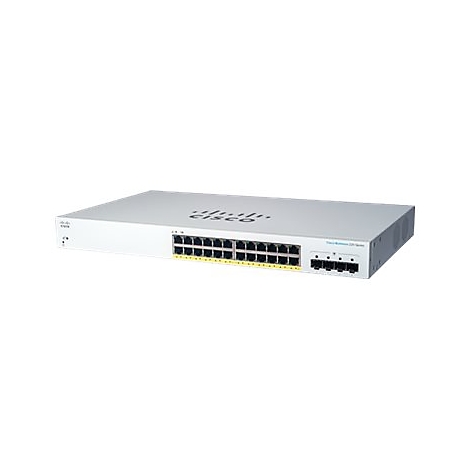 Ein weißer Cisco Netzwerk-Switch mit Ports und Cisco-Logo. Der Switch ist auf einem weißen Hintergrund abgebildet.