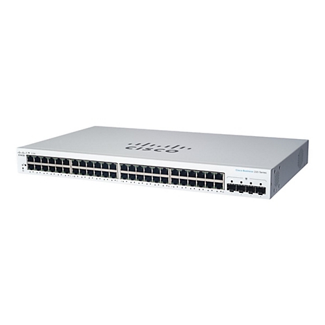 Ein weißer Cisco Business 220 Series Switch, viele Ports.