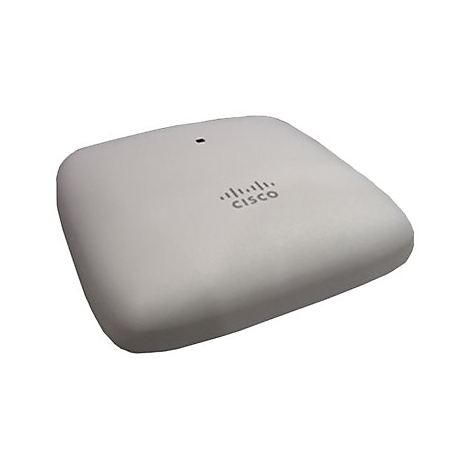 Ein weißes, quadratisches Gerät mit abgerundeten Ecken. Oben links das Cisco Logo.