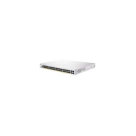 Ein weißer Netzwerk-Switch mit zahlreichen Anschlüssen. Der Switch ist rechteckig und die Anschlüsse sind in Reihen angeordnet.