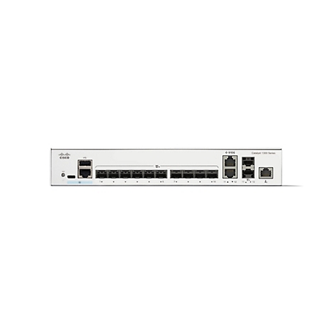 Ein weißes Netzwerkgerät mit Anschlüssen, beschriftet mit CISCO und Catalyst 1300 Series.