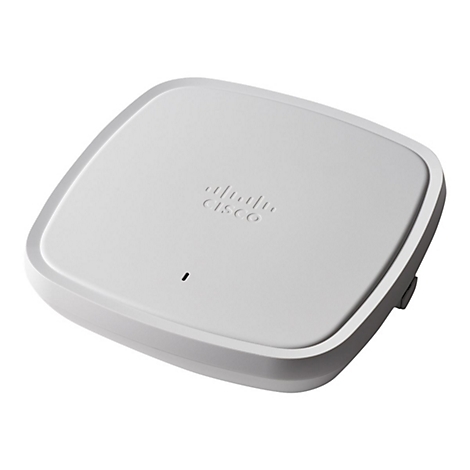 Ein weißer, quadratischer Cisco Access Point, leicht schräg von oben fotografiert. Das Cisco-Logo ist zu sehen.