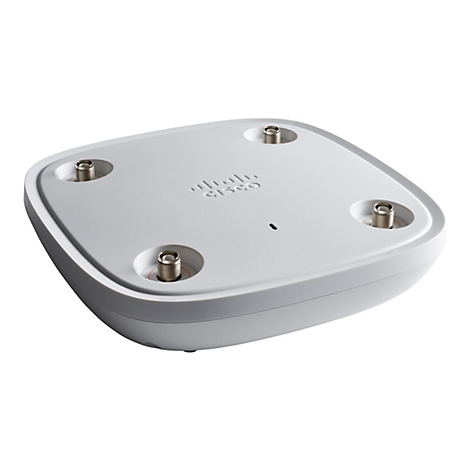 Ein weißer, eiförmiger WLAN-Router von Cisco. Oben befinden sich 4 Antennenanschlüsse, das Cisco Logo und eine kleine LED.