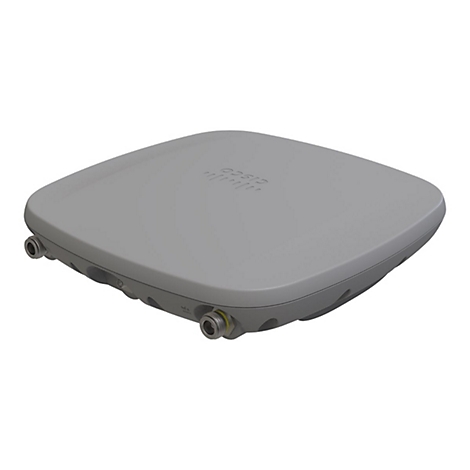 Grauer, quadratischer Cisco-WLAN-Access-Point. Oben Logo, an den Seiten Anschlüsse.