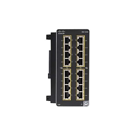 Schwarzes NetzwerkgerÃ¤t mit acht AnschlÃ¼ssen, Cisco Logo und Bezeichnung RM 3300.