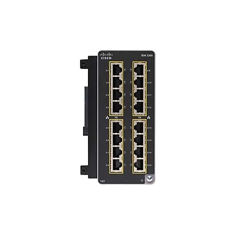 Schwarzer Netzwerk-Switch mit 16 Ports, beschriftet mit Cisco-Logo und Modellnummer.