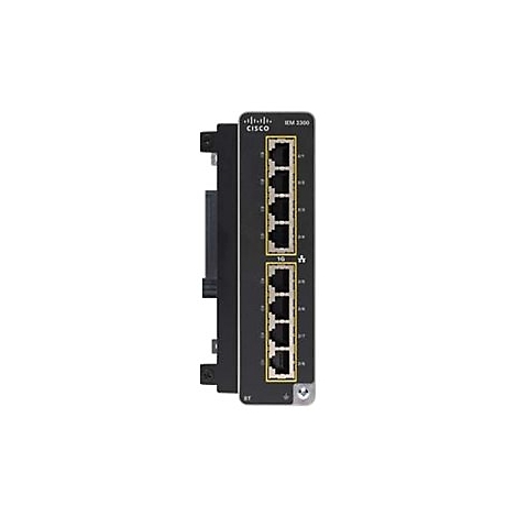 Ein schwarzer Netzwerk-Switch von Cisco mit acht Ports und gelben Umrandungen. Der Switch ist auf weiÃŸem Hintergrund abgebildet.