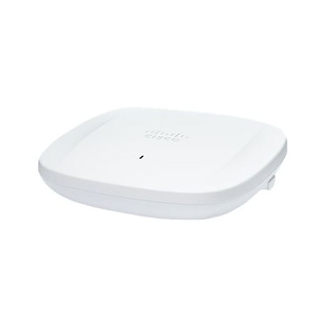 Un point d'accès sans fil Cisco blanc et carré. Le logo est centré sur le dessus.