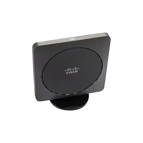 Drahtloser Cisco Access Point. Dunkelgraues quadratisches Gehäuse mit runder Vertiefung. Cisco-Logo mittig.