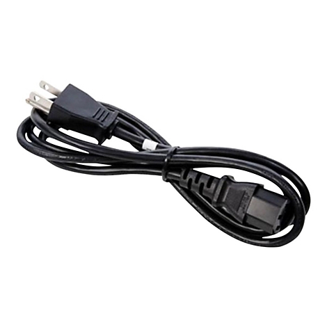 Schwarzes Netzkabel mit US-Stecker und C13-Buchse, auf weißem Hintergrund.