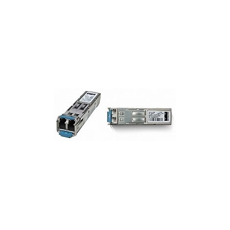 Zwei silberfarbene SFP-Transceiver, links mit blauen Hebeln, rechts Draufsicht.