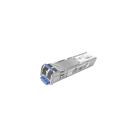 Ein silberner Netzwerkadapter mit blauem Bügel.