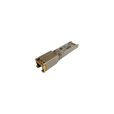 Ein silbernes Cisco SFP-Modul mit goldfarbenen Kontakten und einer Beschriftung.