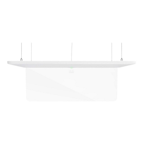 Hängende, weiße Leuchte mit transparentem Element. Auf der Leuchte ist das Cisco Logo zu sehen.