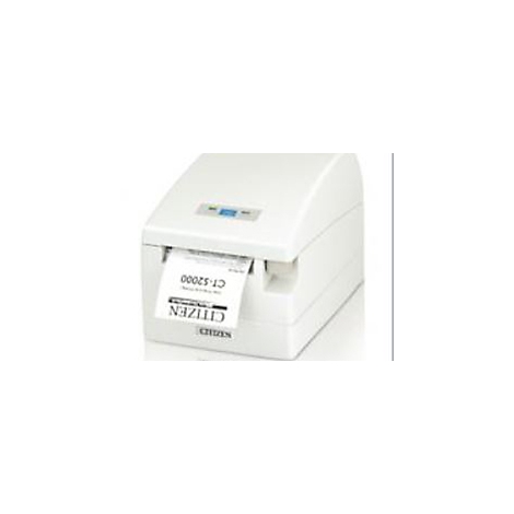 Imprimante Citizen blanche avec une impression papier. L'impression indique Citizen et la désignation du modèle.