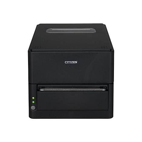 Schwarzer Thermodrucker mit der Aufschrift CITIZEN. Oben ein rechteckiger Einzug, darunter die Ausgabestelle. Rechts zwei grüne LEDs.