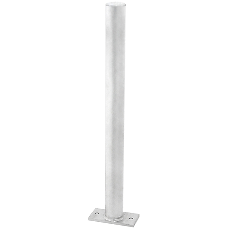 Silver-colored post on a rectangular plate, viewed from below.