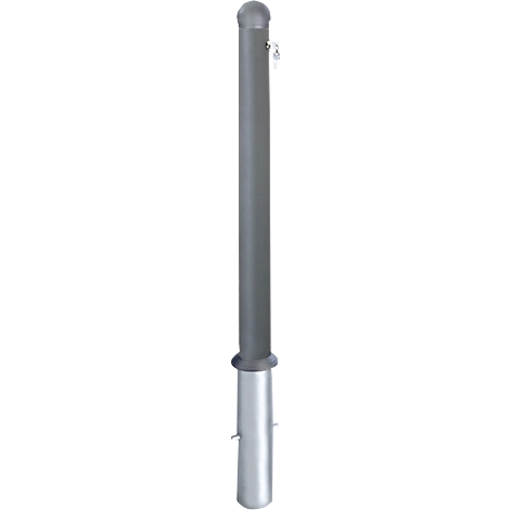 Cylindrical, grey object, with a rounded top and a wider, silver base.