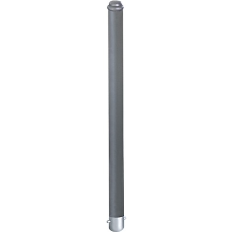 A gray, cylindrical object with rounded ends. It stands on a small base.