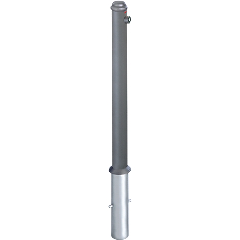 Gray bollard with rounded top and two protruding tabs on the upper part.