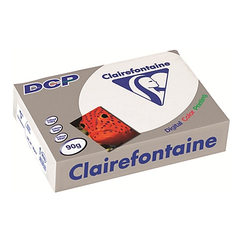 Papierpackung DCP von Clairefontaine, 90g, weißes Papier für digitalen Farbdruck mit Fisch-Motiv auf der Verpackung.