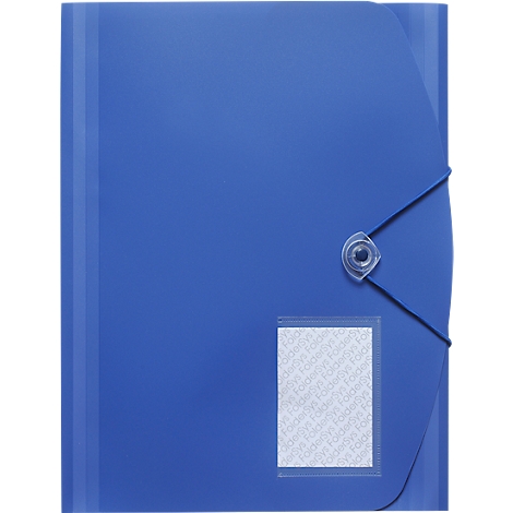 Chemise bleue, fermeture avec élastique, emplacement pour étiquette de nom.