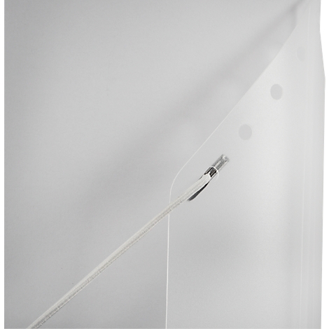 Écran de protection transparent avec connecteur métallique et câble blanc.