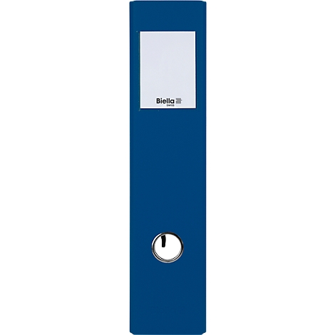 Dossier bleu avec étiquette blanche et logo 'Biella'. Un trou en métal en bas.