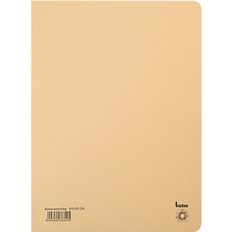 Chemise beige. Texte en bas à gauche : Aktenumschlag 819.00 CH. Sur la droite, le logo de la marque bene.