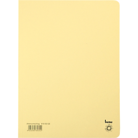 Classeur jaune clair. Logo et texte "bene" en bas à droite. Texte et code-barres en bas.