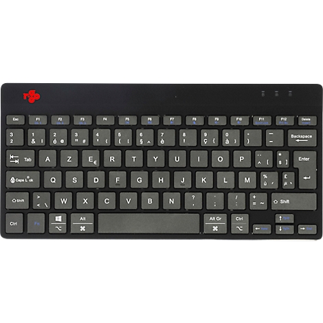 Clavier noir avec lettres blanches. Logo de croix rouge en haut à gauche. Disposition du clavier : AZERTY.
