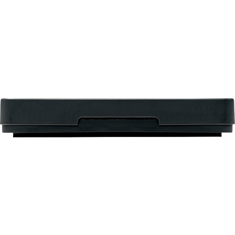 A detail photo of a black box with an indented handle.