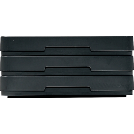 Dark gray drawers with finger recesses.