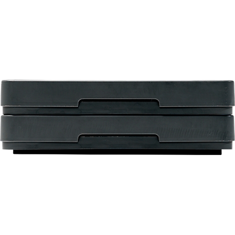 Two dark gray drawers on top of each other with cutouts.