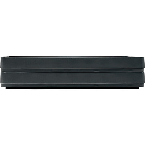 Dark gray rectangular flower pot with horizontal grooves.